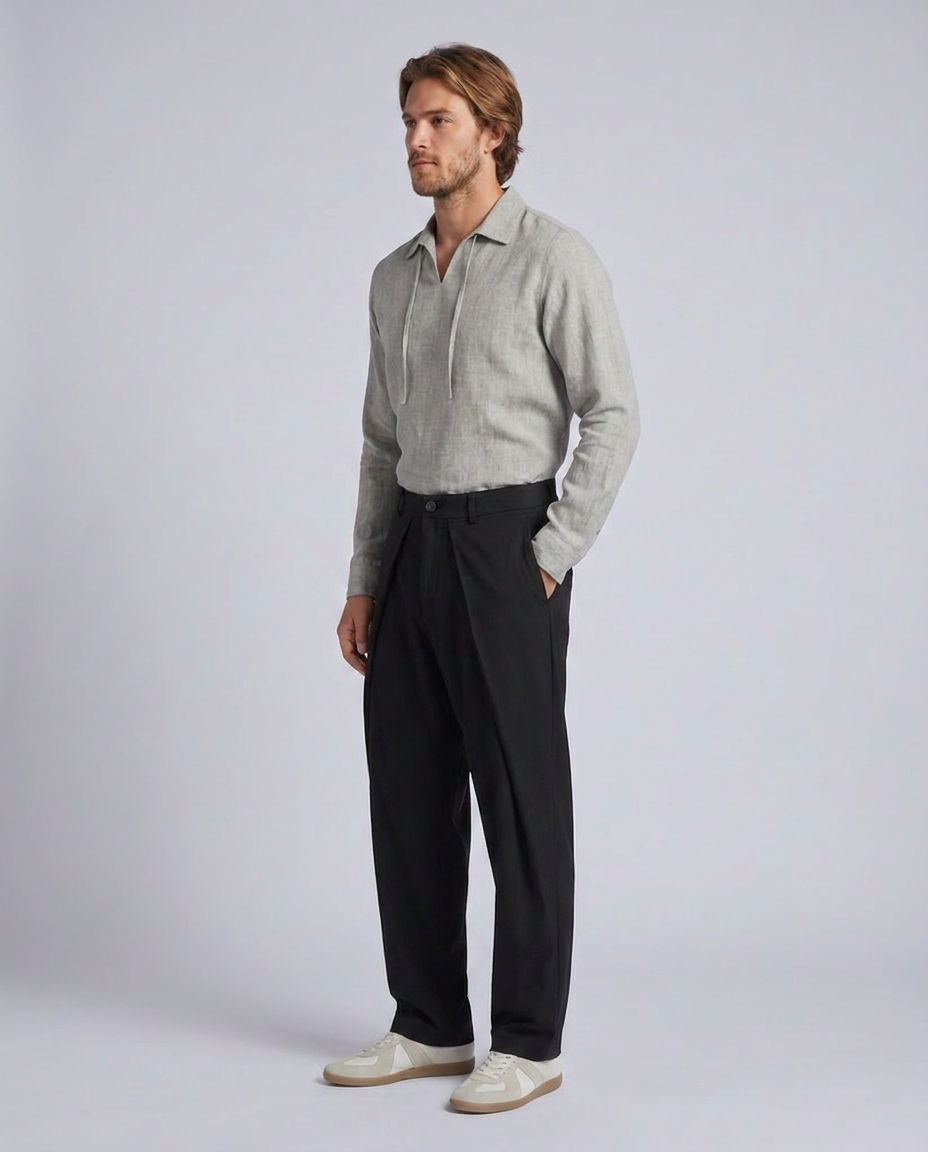 Black Pleated Smart Tailored Loose Fit Premium Trousers - Hustle N Holla