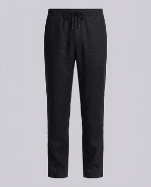 Black Linen Blend Straight Fit Premium Trousers - Hustle N Holla
