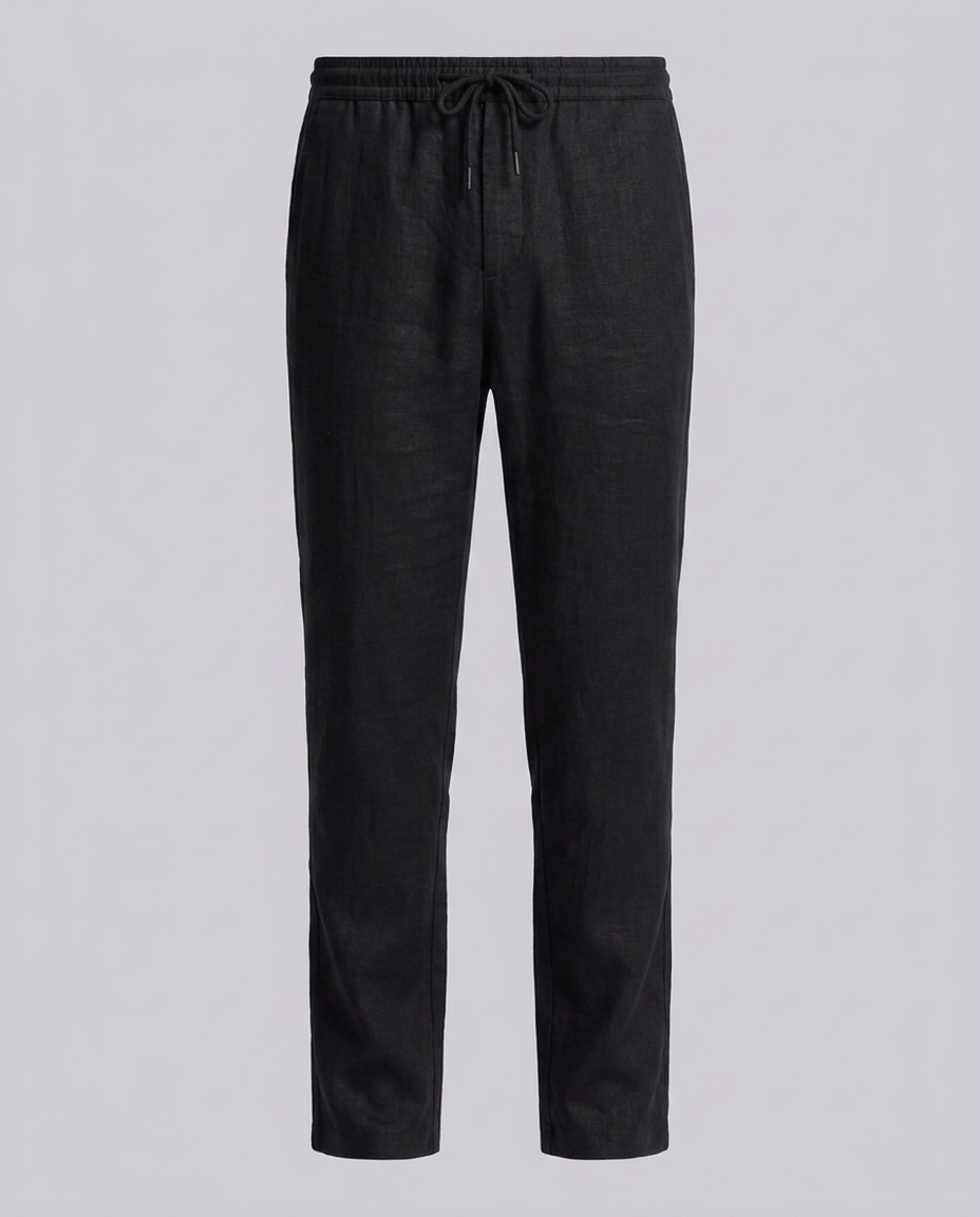 Black Linen Blend Straight Fit Premium Trousers - Hustle N Holla