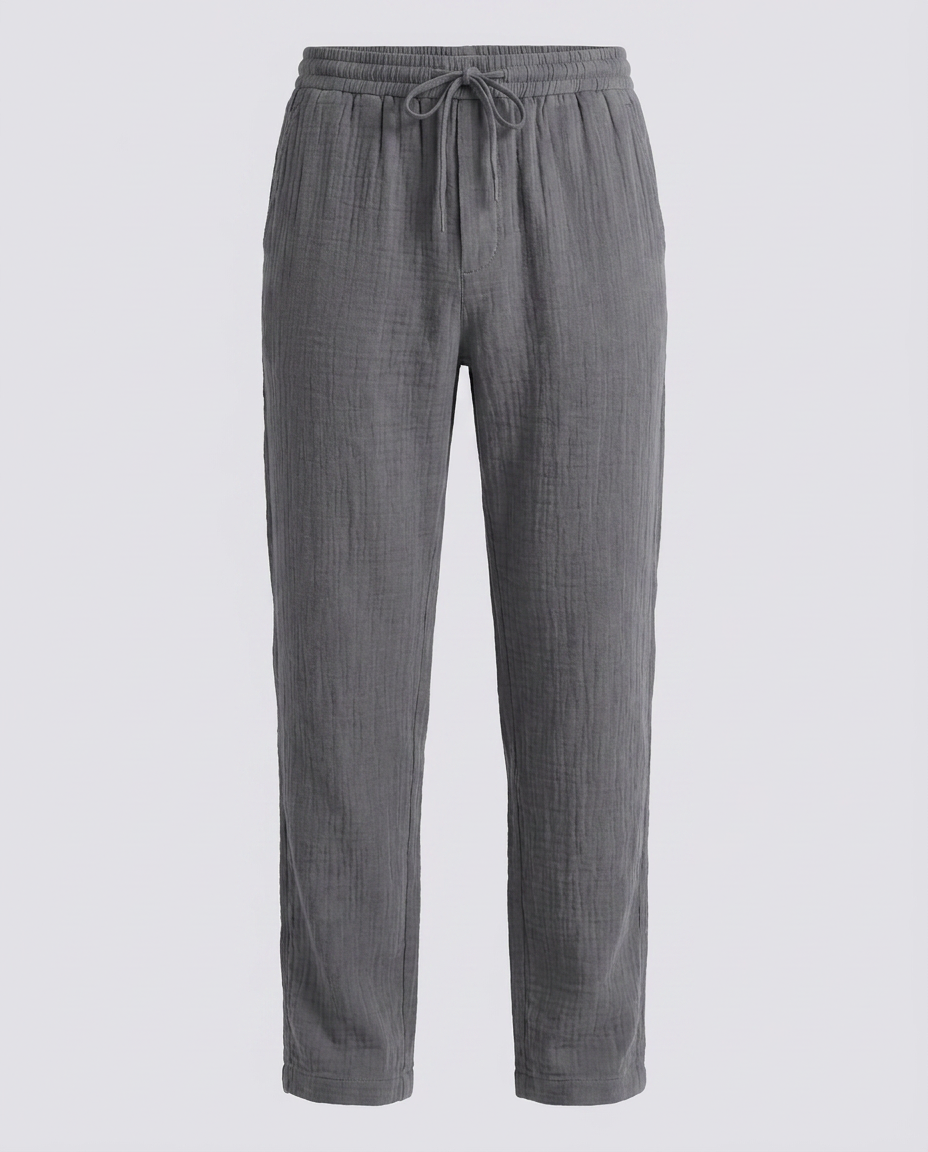Grey Loose Fit Cheesecloth Trousers - Hustle N Holla