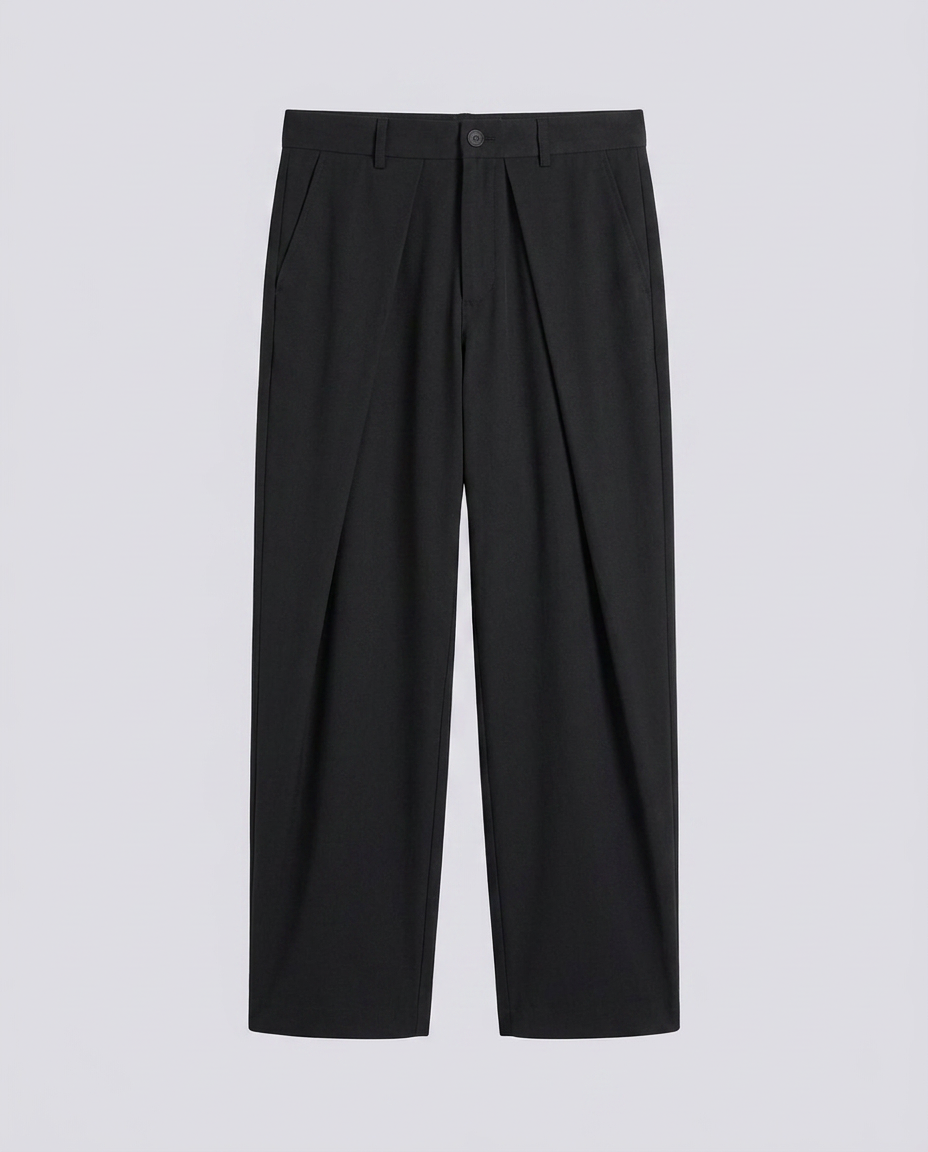 Black Pleated Smart Tailored Loose Fit Premium Trousers - Hustle N Holla