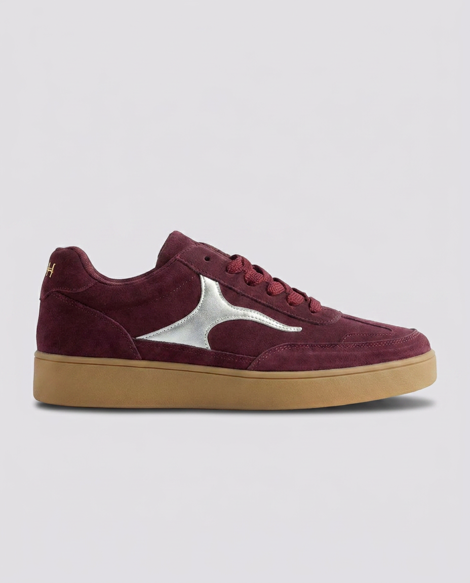 Burgundy Metallic Accent Minor Fault Trainers - Hustle N Holla