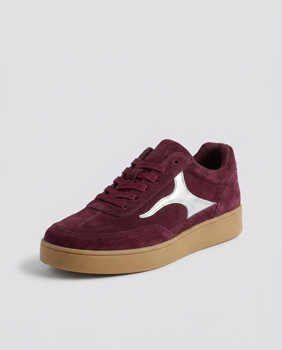Burgundy Metallic Accent Minor Fault Trainers - Hustle N Holla