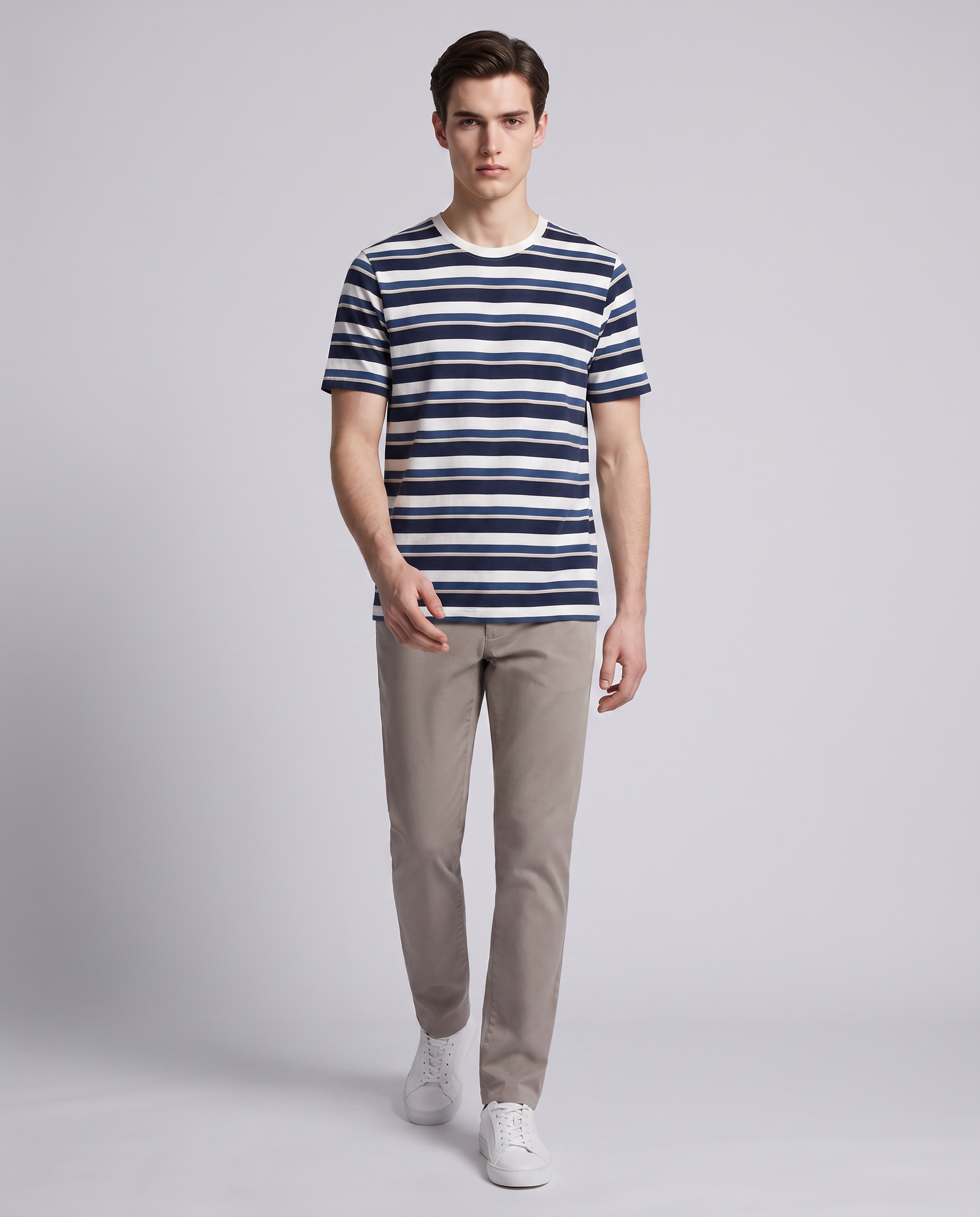 White and Blue Striped Regular T-Shirt - Hustle N Holla