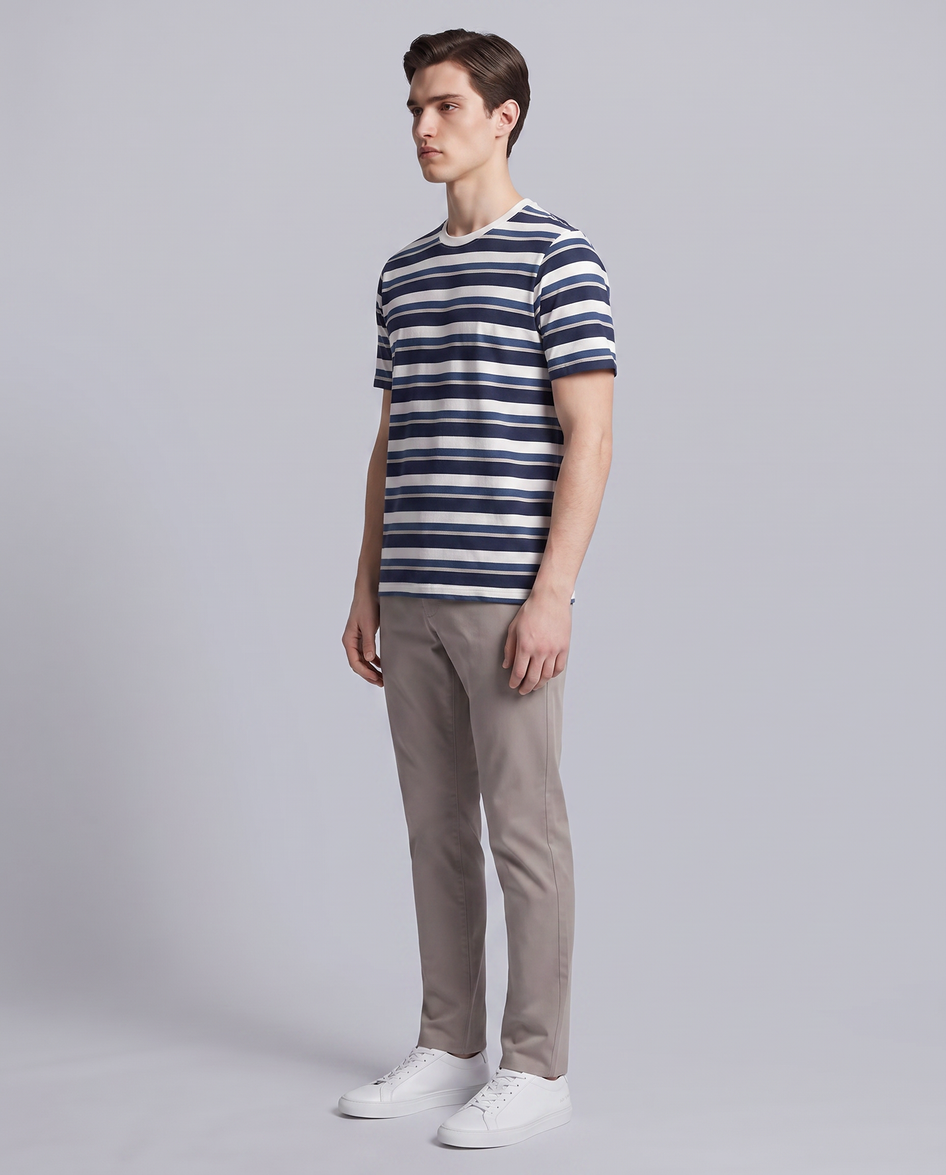 White and Blue Striped Regular T-Shirt - Hustle N Holla
