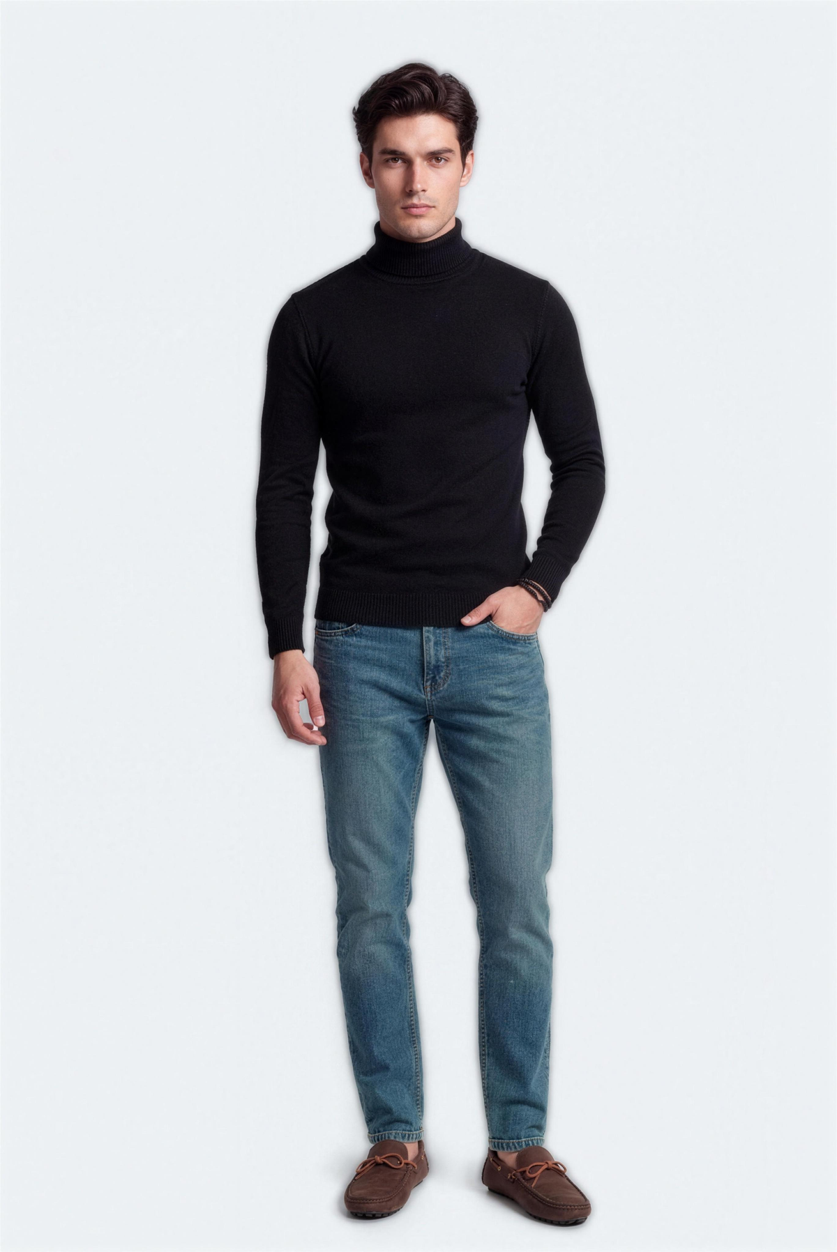 Black Slim Fit High Neck Sweater - Hustle N Holla