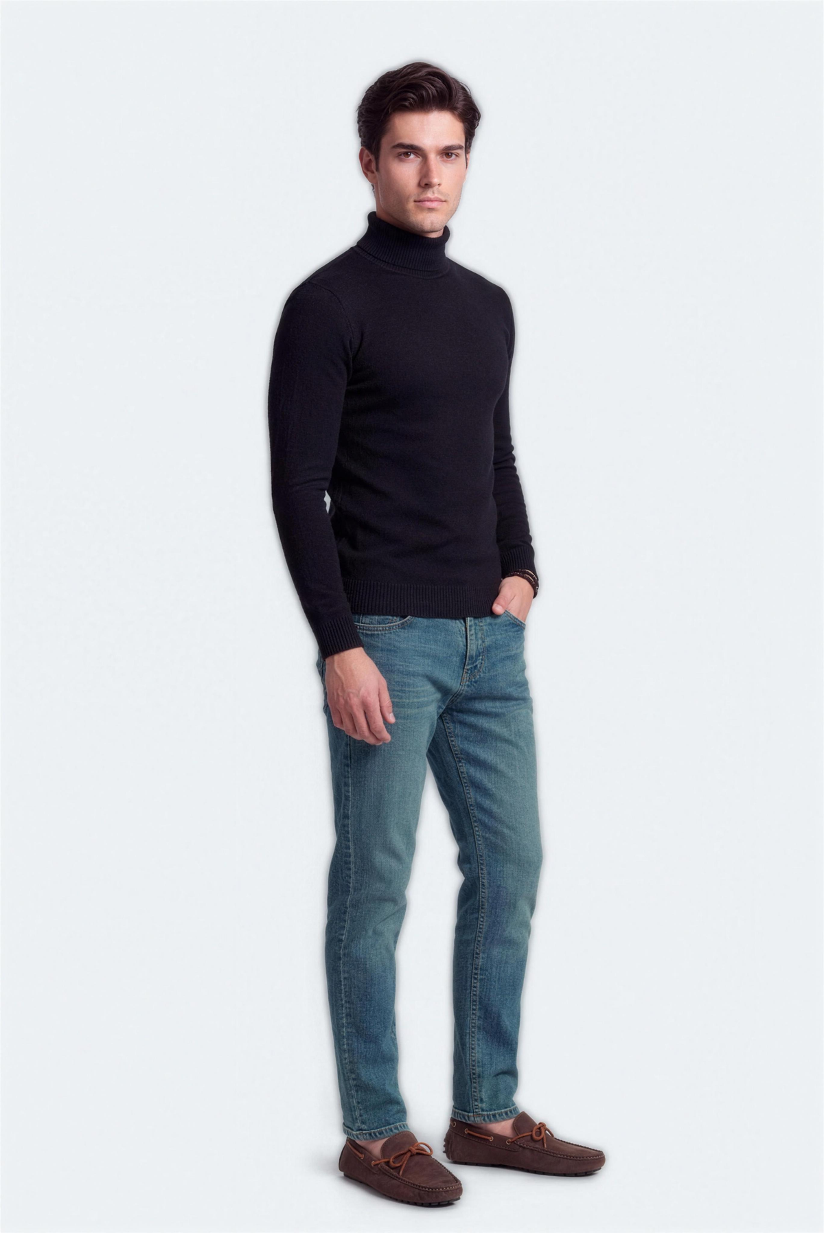 Black Slim Fit High Neck Sweater - Hustle N Holla