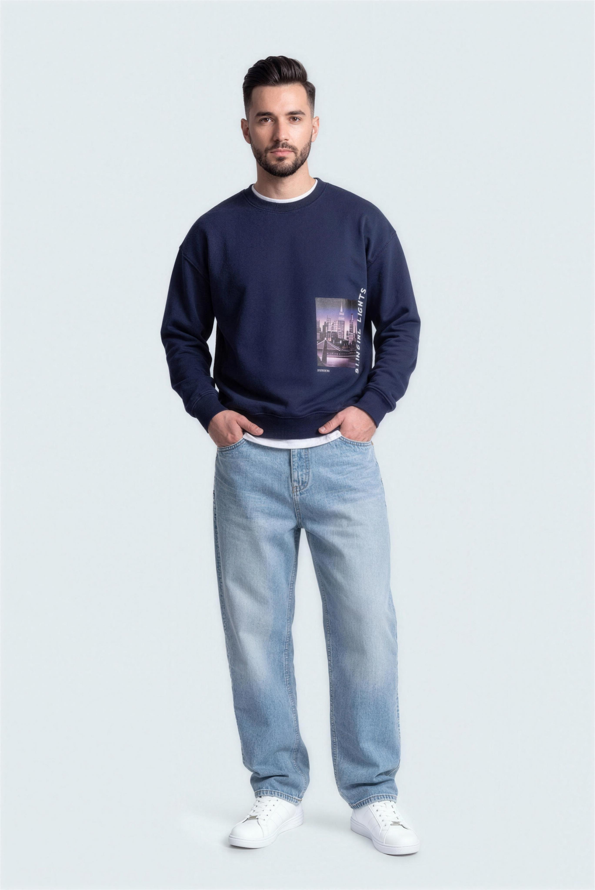 Navy Relaxed Fit Graphic Sweatshirt - Hustle N Holla