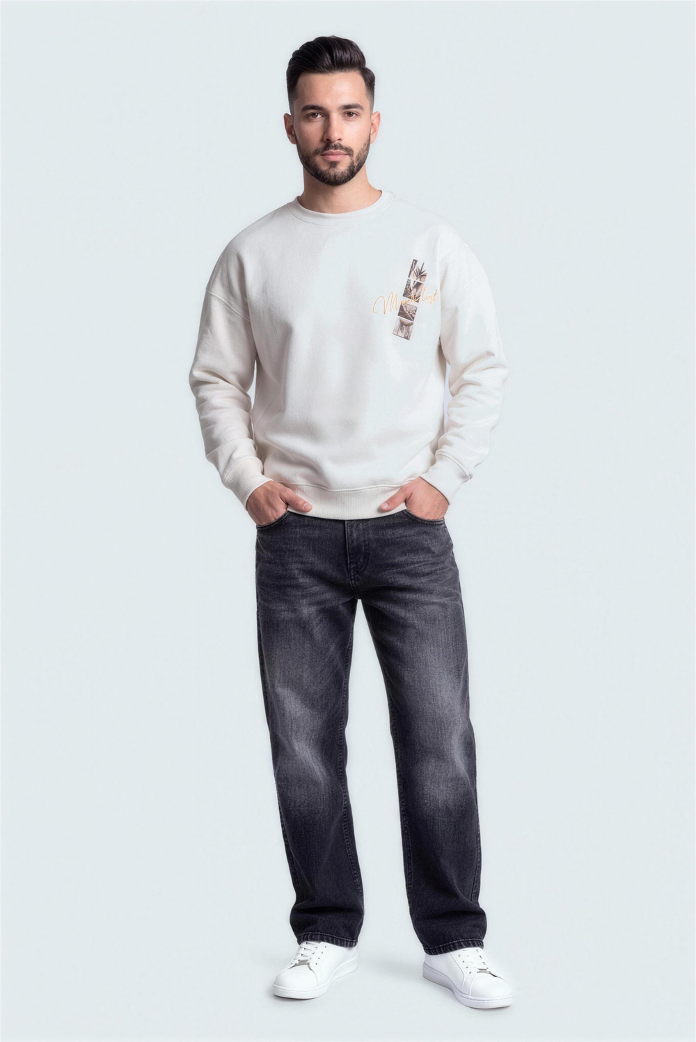 White Relaxed Fit Graphic Sweatshirt - Hustle N Holla