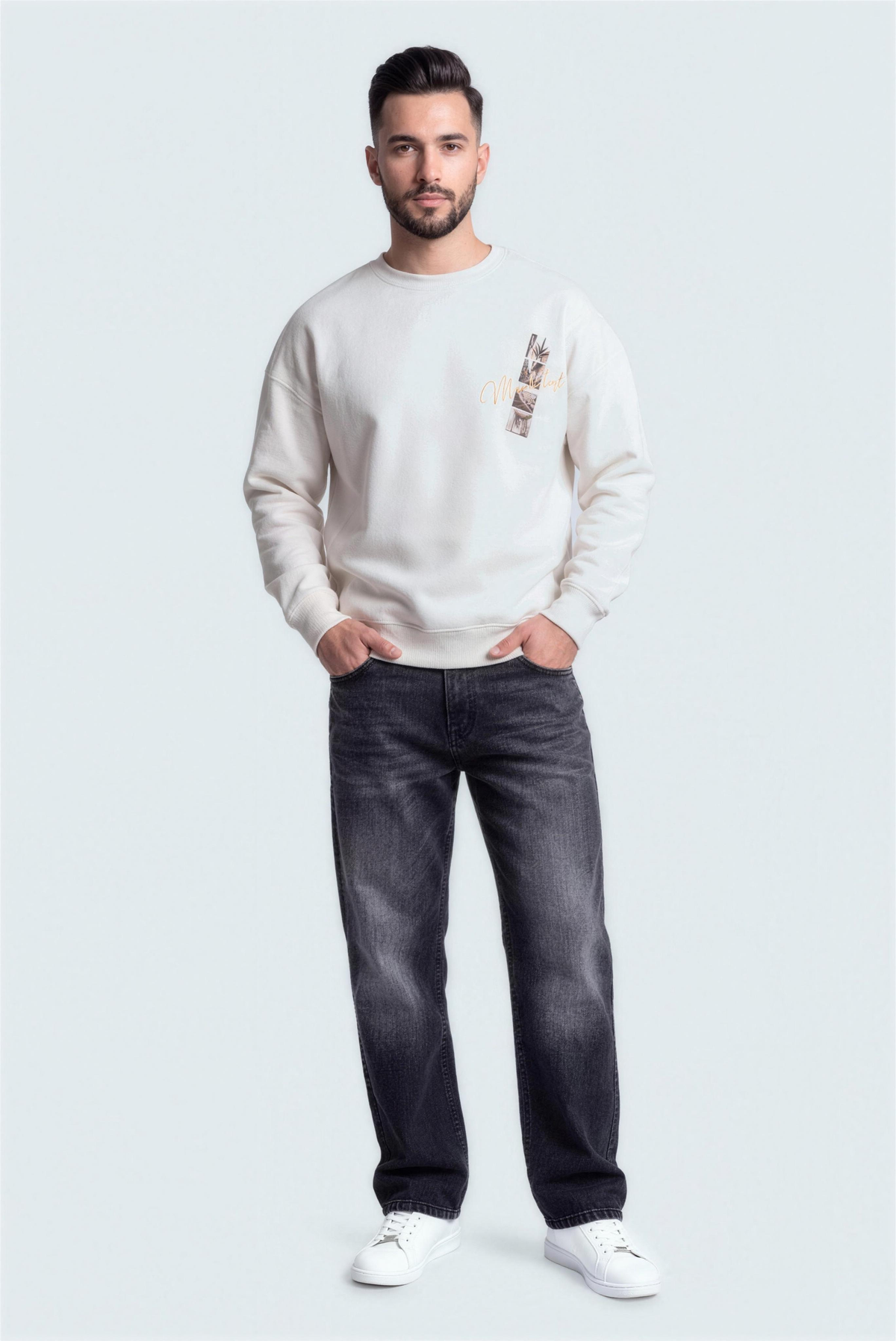 White Relaxed Fit Graphic Sweatshirt - Hustle N Holla