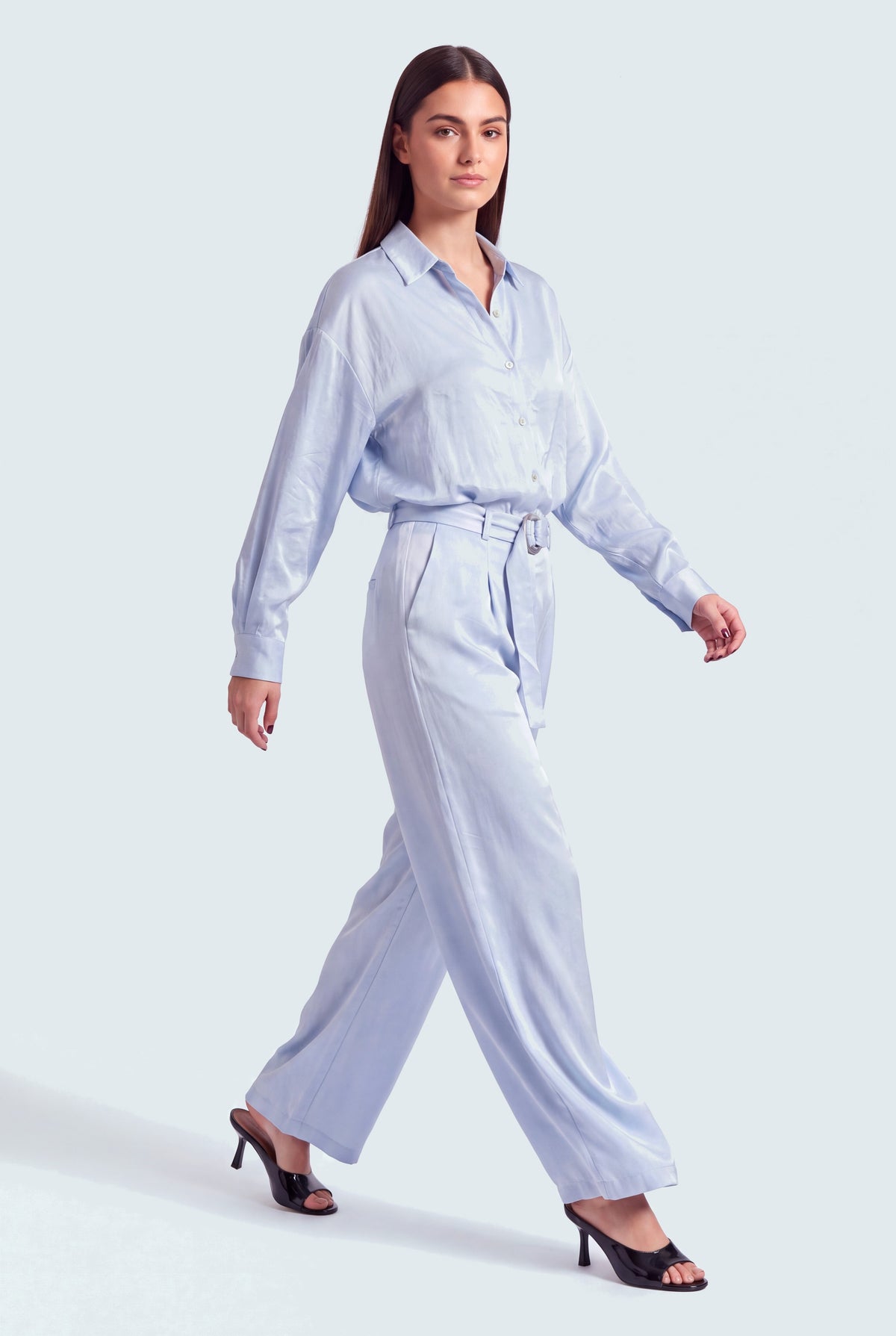 Ice Blue Textured Oversized Button Down Top - Hustle N Holla