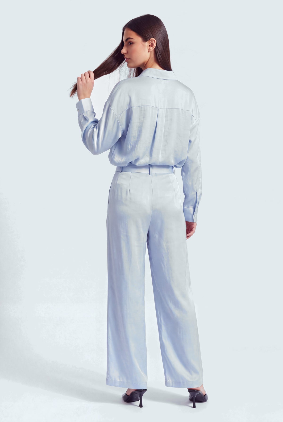 Ice Blue Textured Oversized Button Down Top - Hustle N Holla