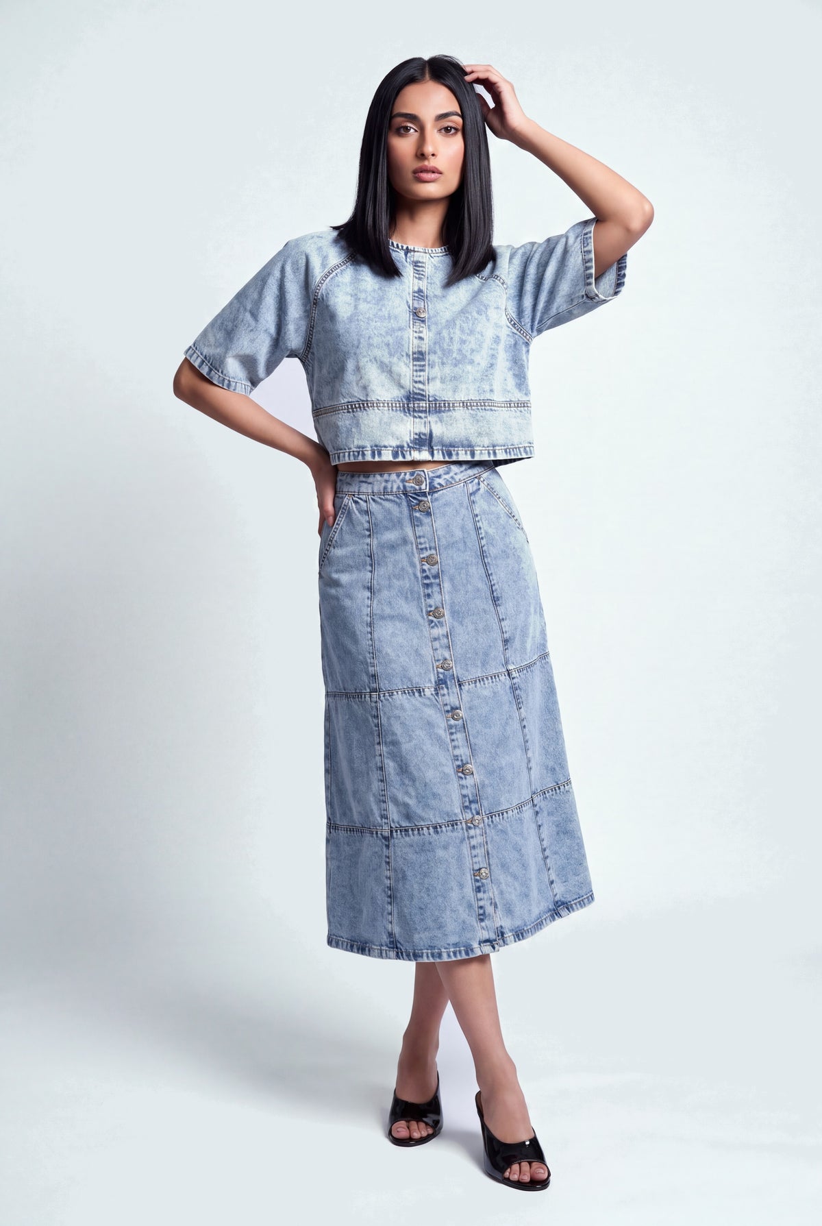 Light Blue Acid Washed Boxy Fit Denim Top - Hustle N Holla
