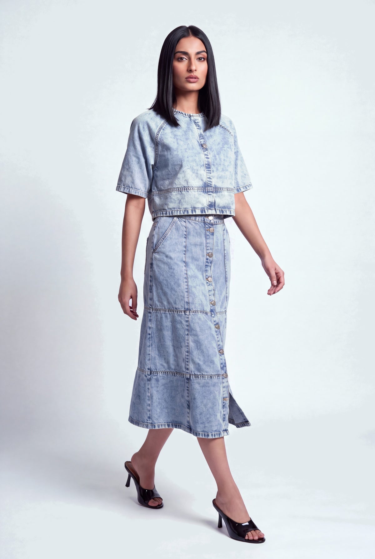 Light Blue Acid Washed Boxy Fit Denim Top - Hustle N Holla
