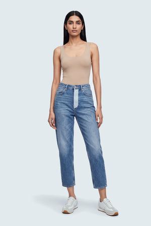 Light Blue Contrast Panel High Rise Slim Fit Jeans - Hustle N Holla