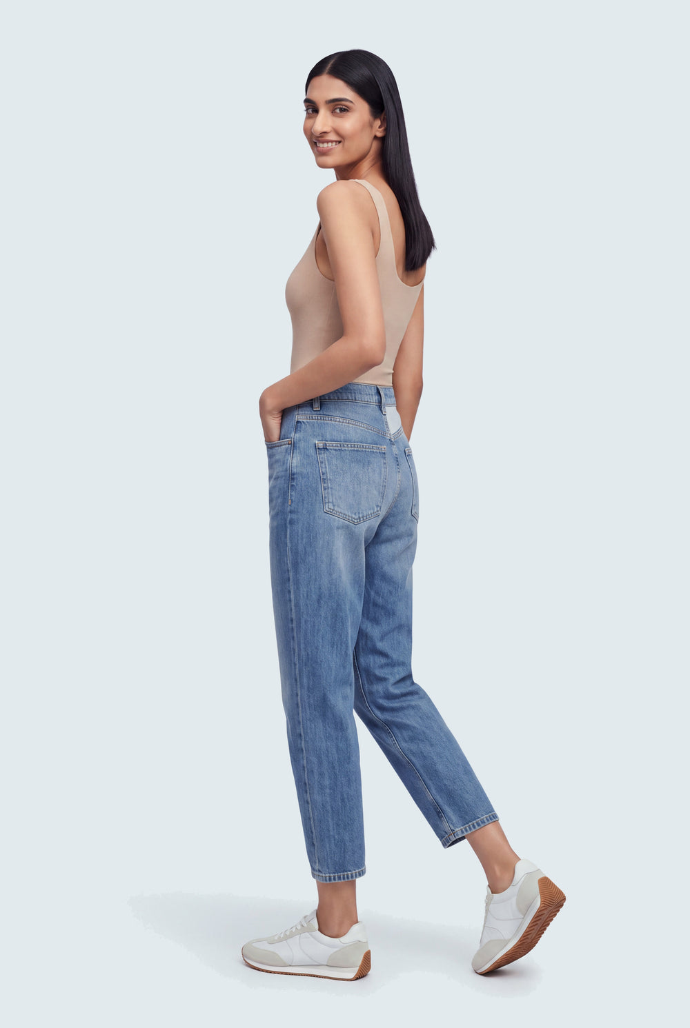 Light Blue Contrast Panel High Rise Slim Fit Jeans - Hustle N Holla