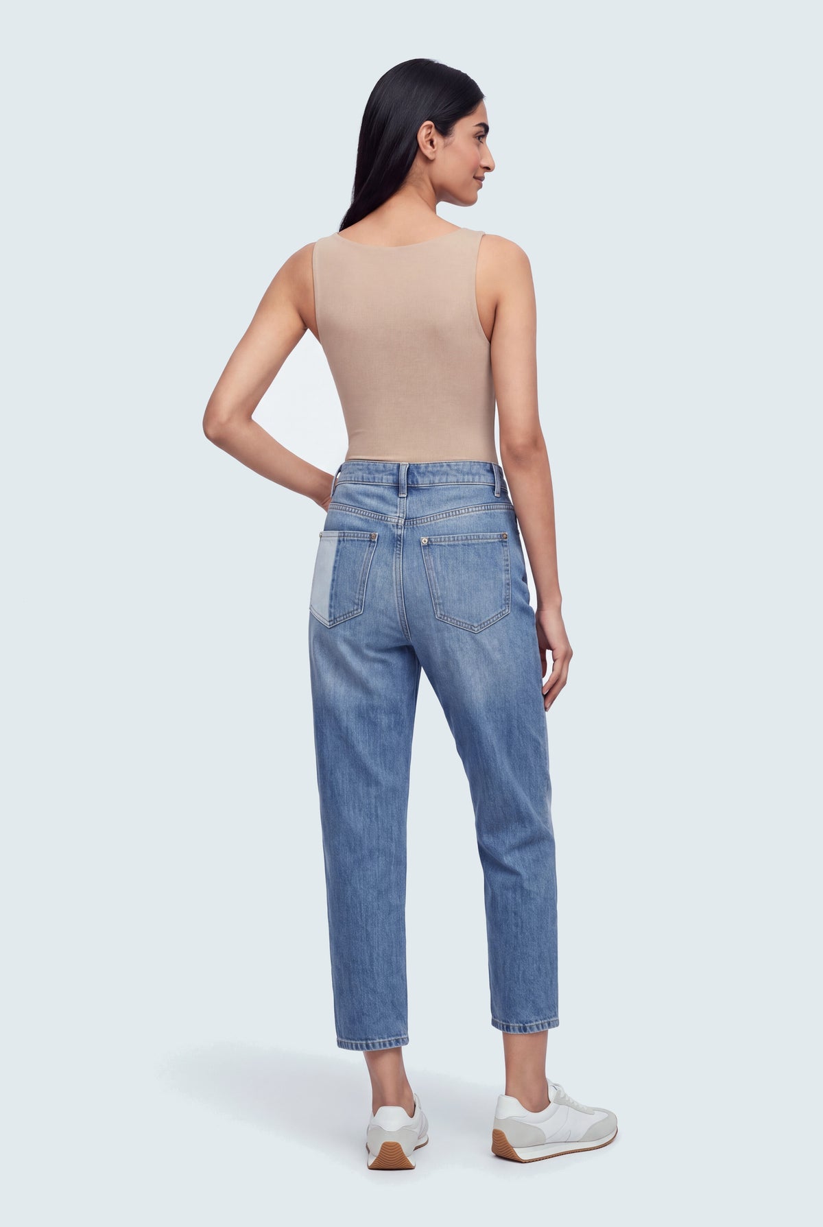 Light Blue Contrast Panel High Rise Slim Fit Jeans - Hustle N Holla