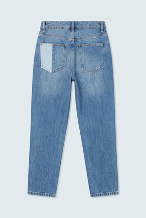 Light Blue Contrast Panel High Rise Slim Fit Jeans - Hustle N Holla