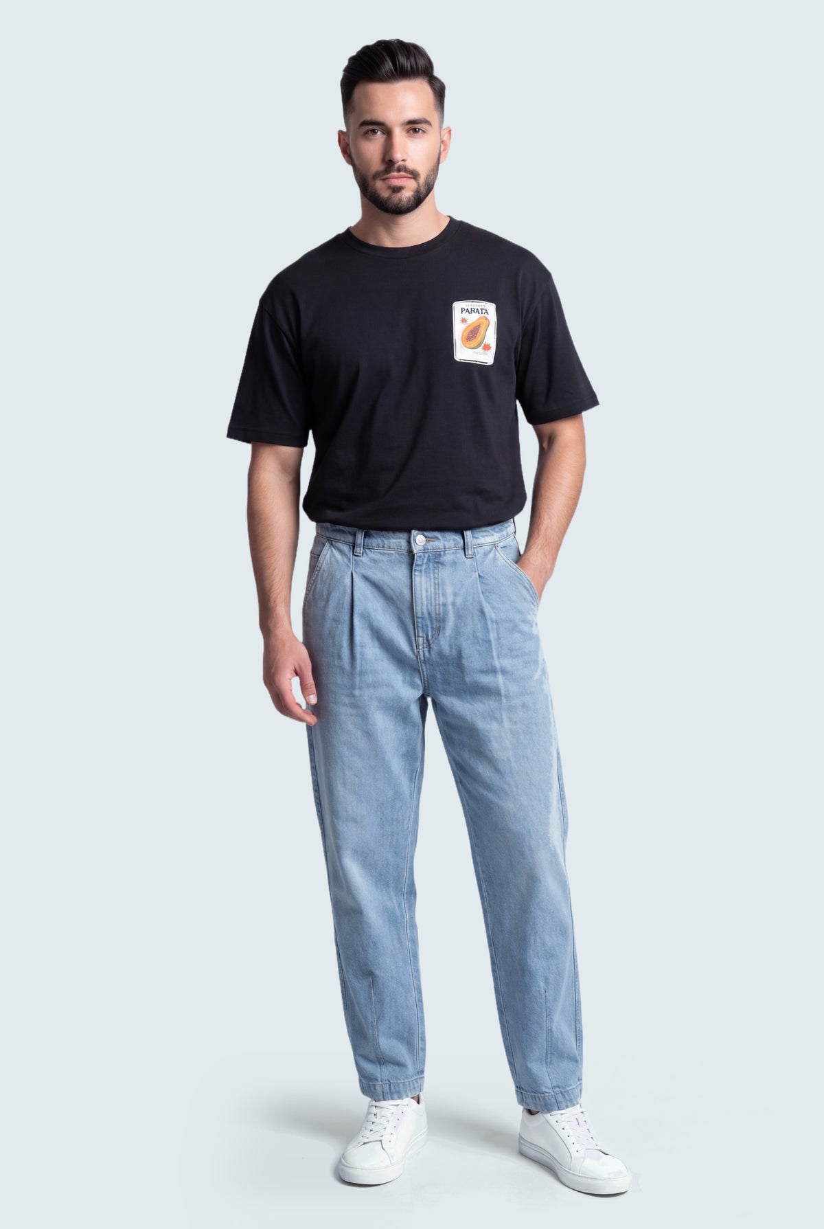 Light Blue Pleated Tapered Fit Denim Jeans - Hustle N Holla