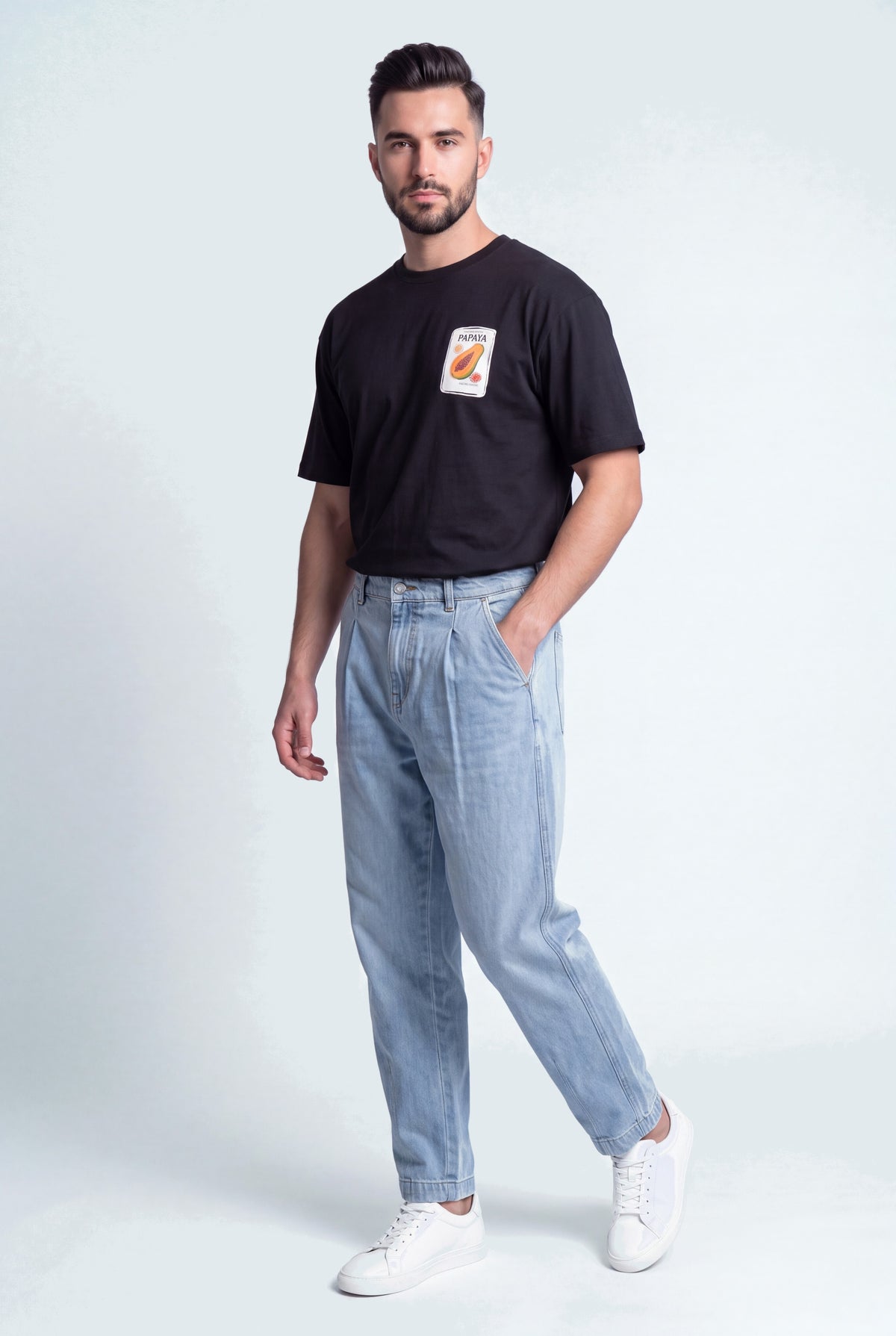 Light Blue Pleated Tapered Fit Denim Jeans - Hustle N Holla