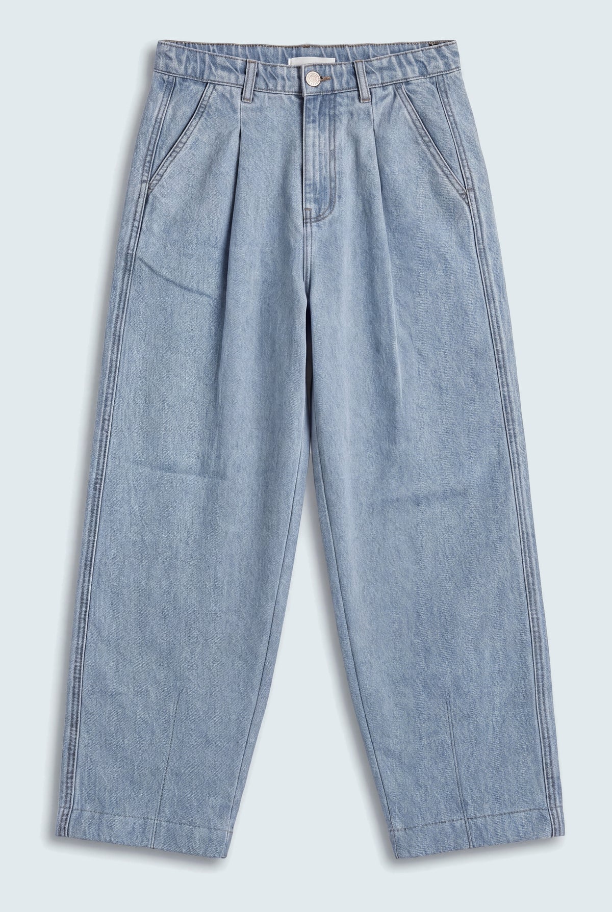Light Blue Pleated Tapered Fit Denim Jeans - Hustle N Holla