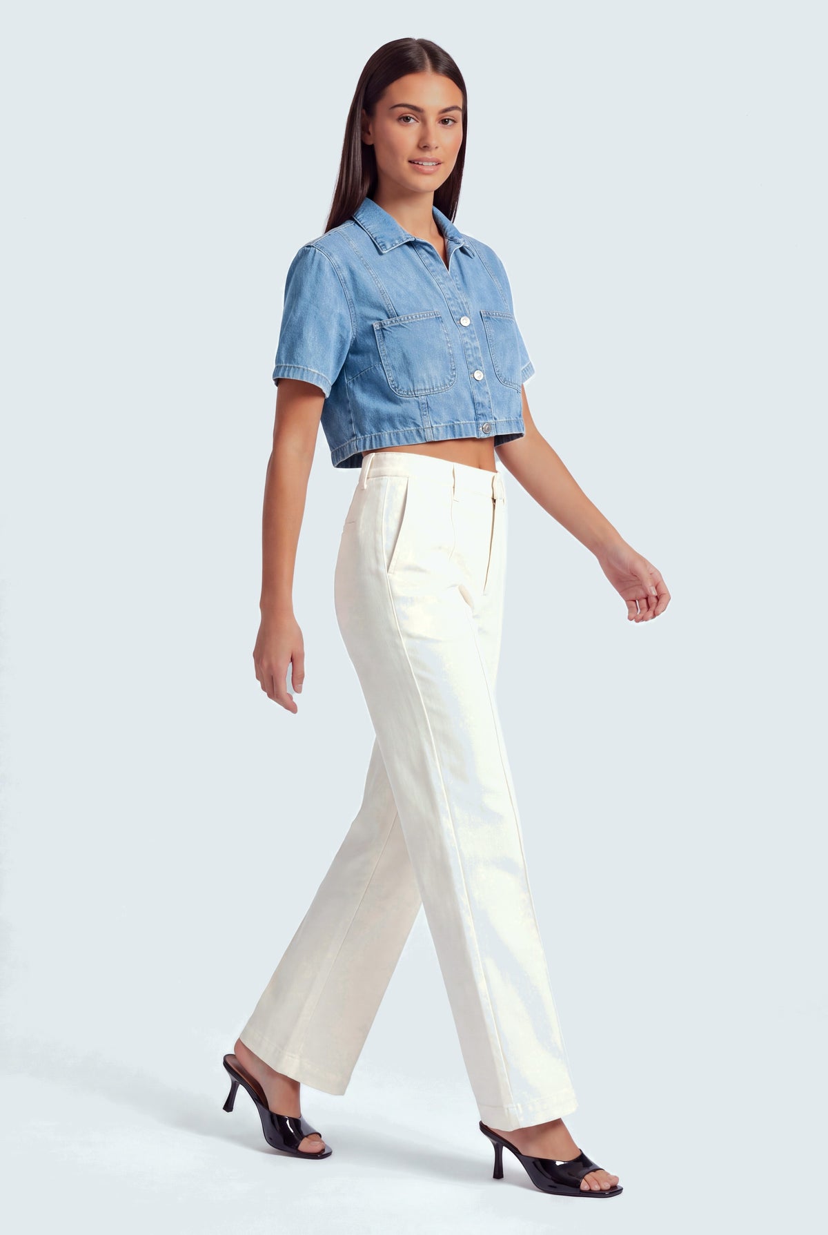 Light Blue Relaxed Fit Crop Denim Shirt - Hustle N Holla