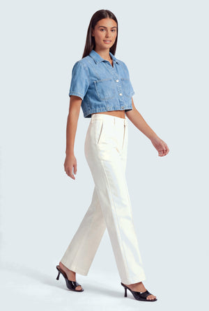 Light Blue Relaxed Fit Crop Denim Shirt - Hustle N Holla