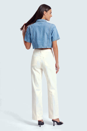Light Blue Relaxed Fit Crop Denim Shirt - Hustle N Holla