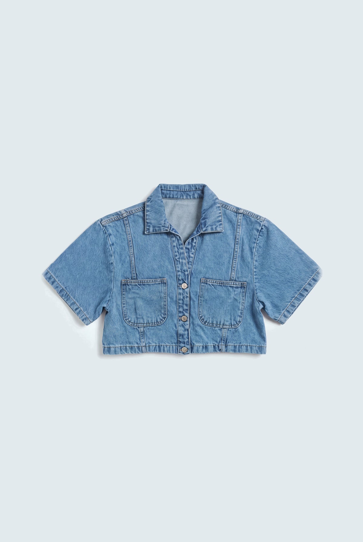 Light Blue Relaxed Fit Crop Denim Shirt - Hustle N Holla