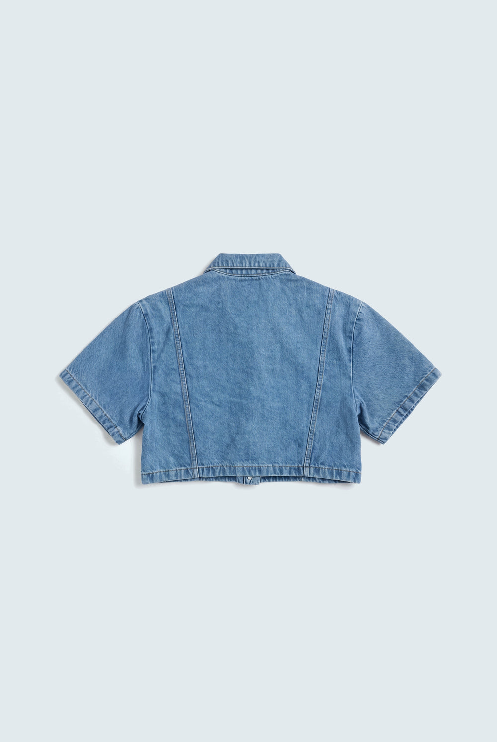 Light Blue Relaxed Fit Crop Denim Shirt - Hustle N Holla