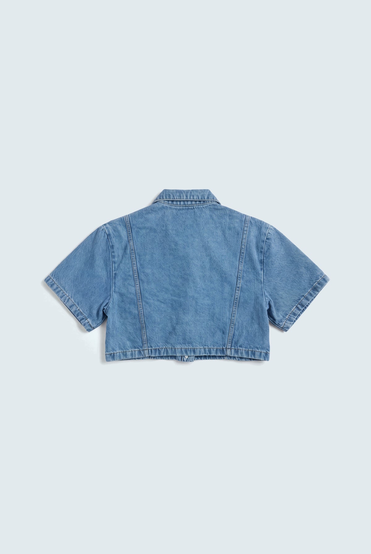 Light Blue Relaxed Fit Crop Denim Shirt - Hustle N Holla