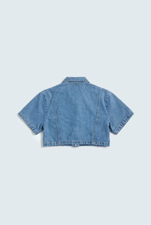 Light Blue Relaxed Fit Crop Denim Shirt - Hustle N Holla