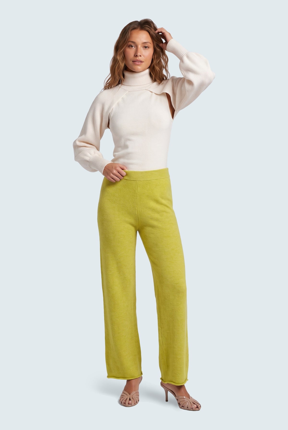 Lime Loose Fit Knit Trousers - Front View - Hustle N Holla