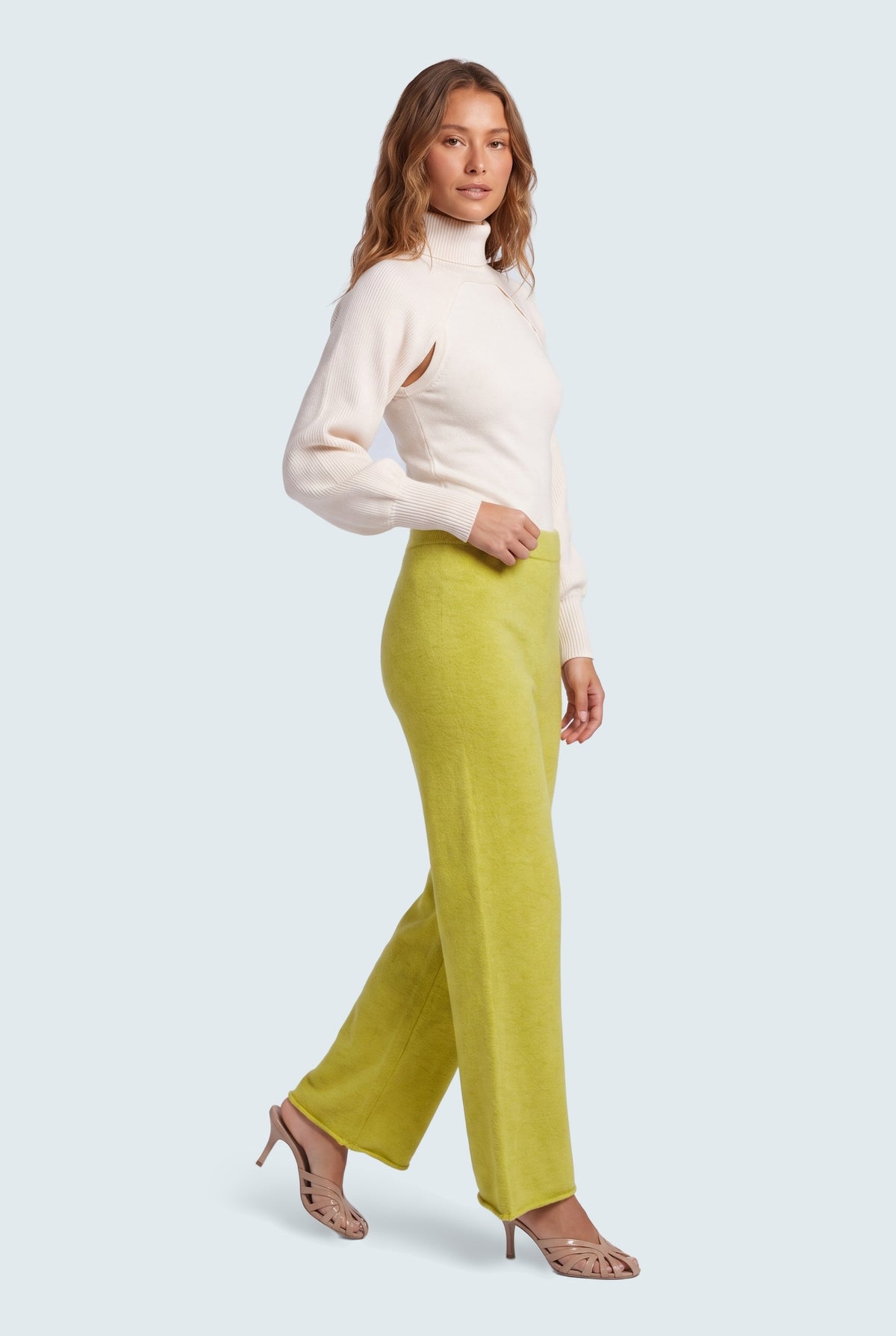 Lime Loose Fit Knit Trousers - Front View - Hustle N Holla