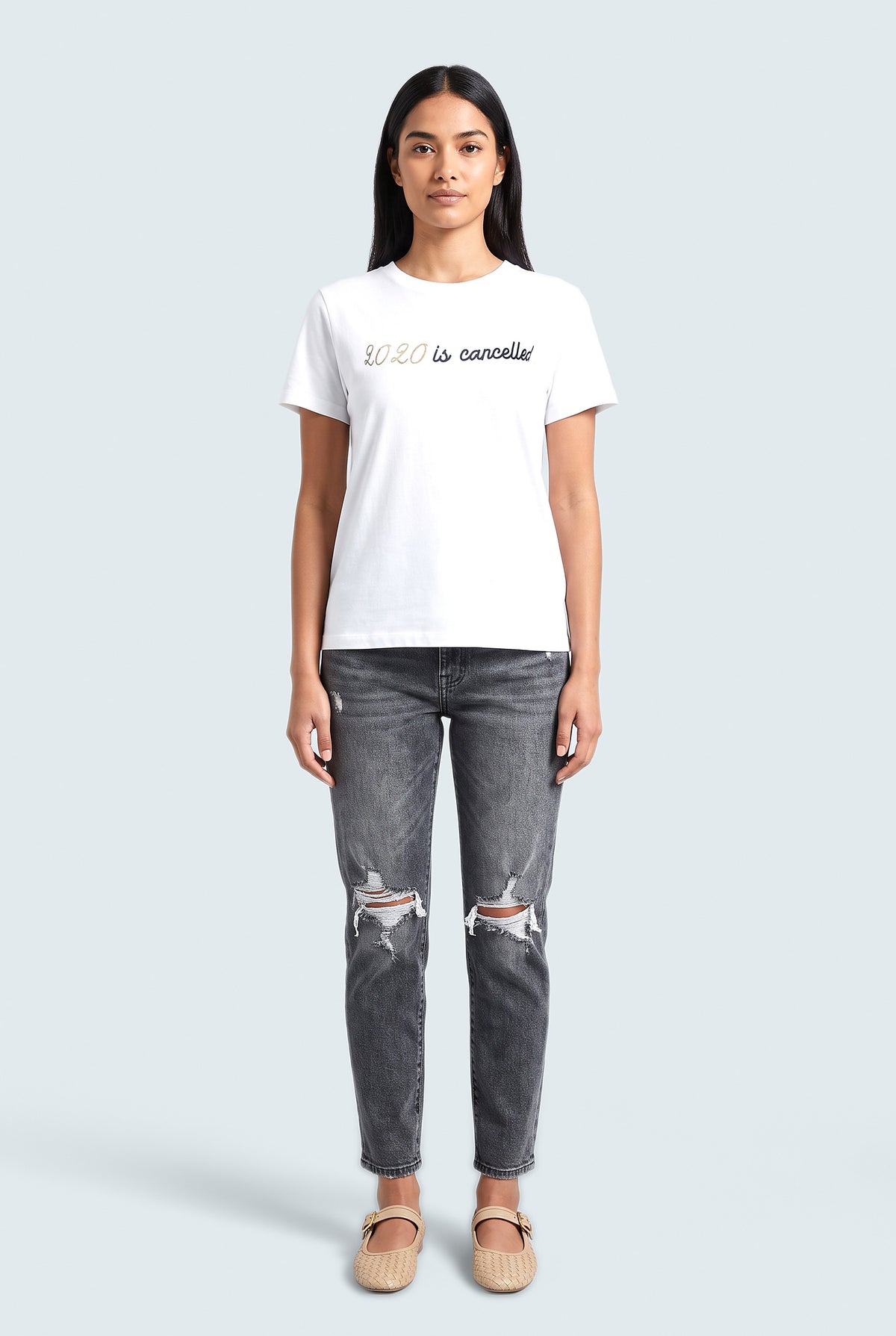 Luna Slogan White T-Shirt - Front View - Hustle N Holla