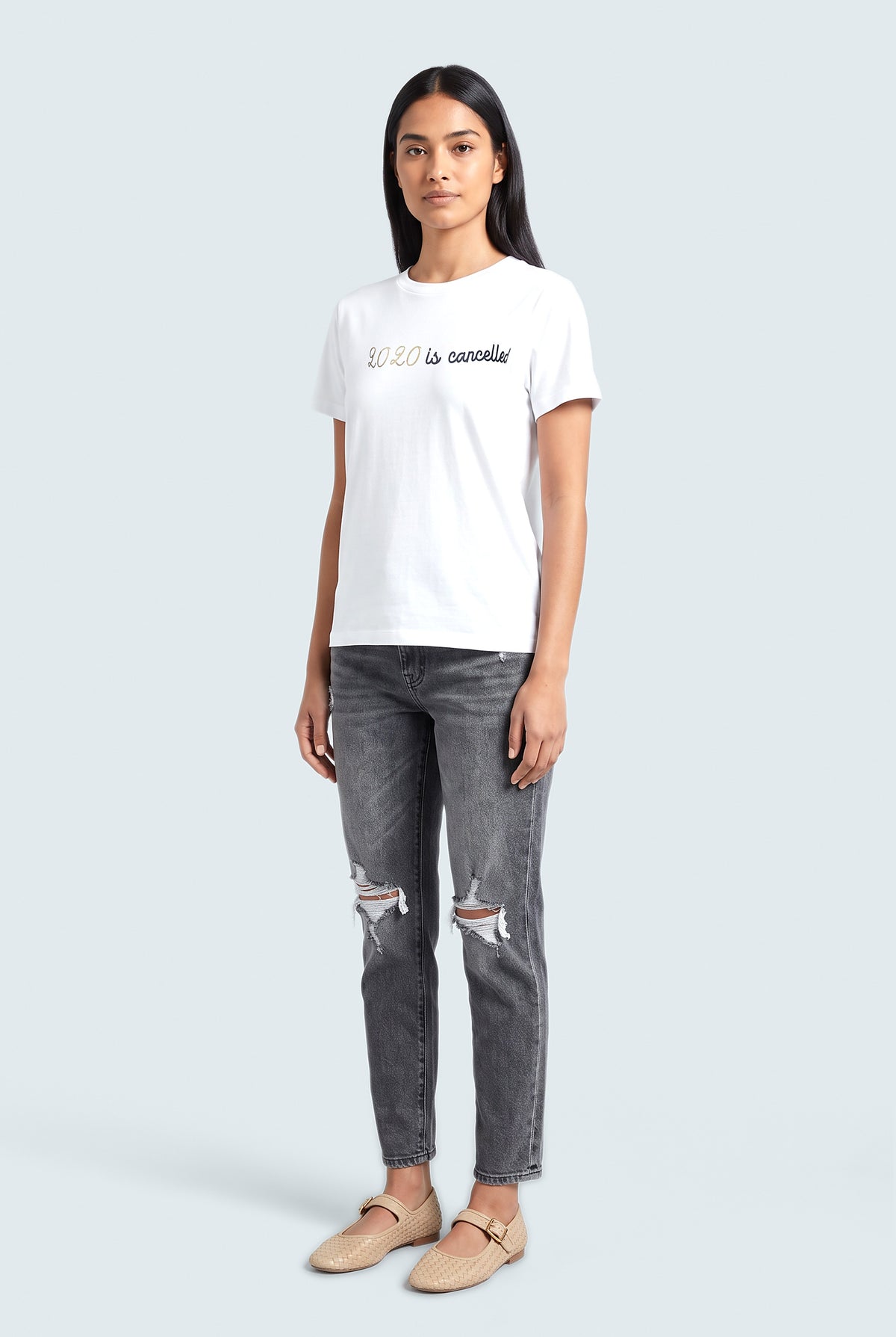 Luna Slogan White T-Shirt - Front View - Hustle N Holla