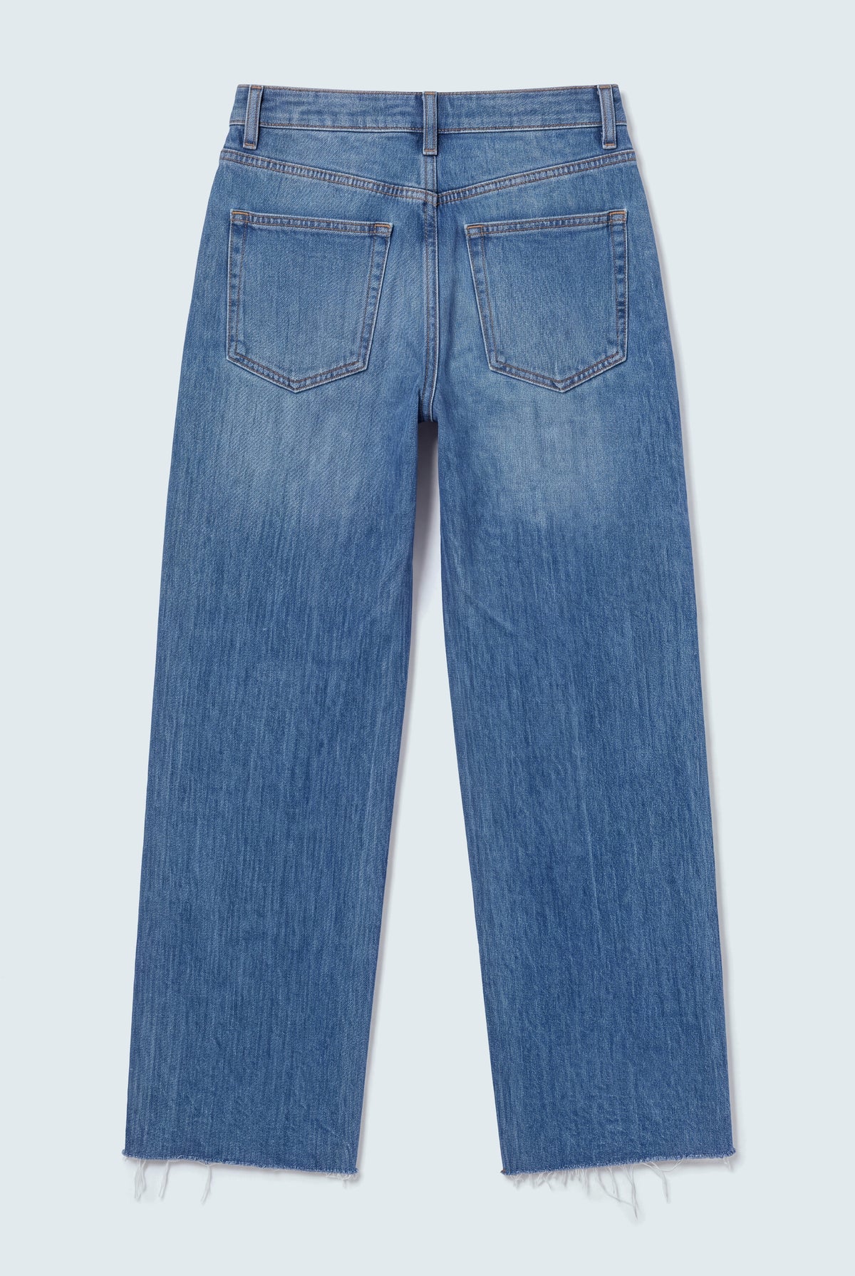Mid Blue Mid Rise Raw Hem Straight Fit Jeans - Hustle N Holla