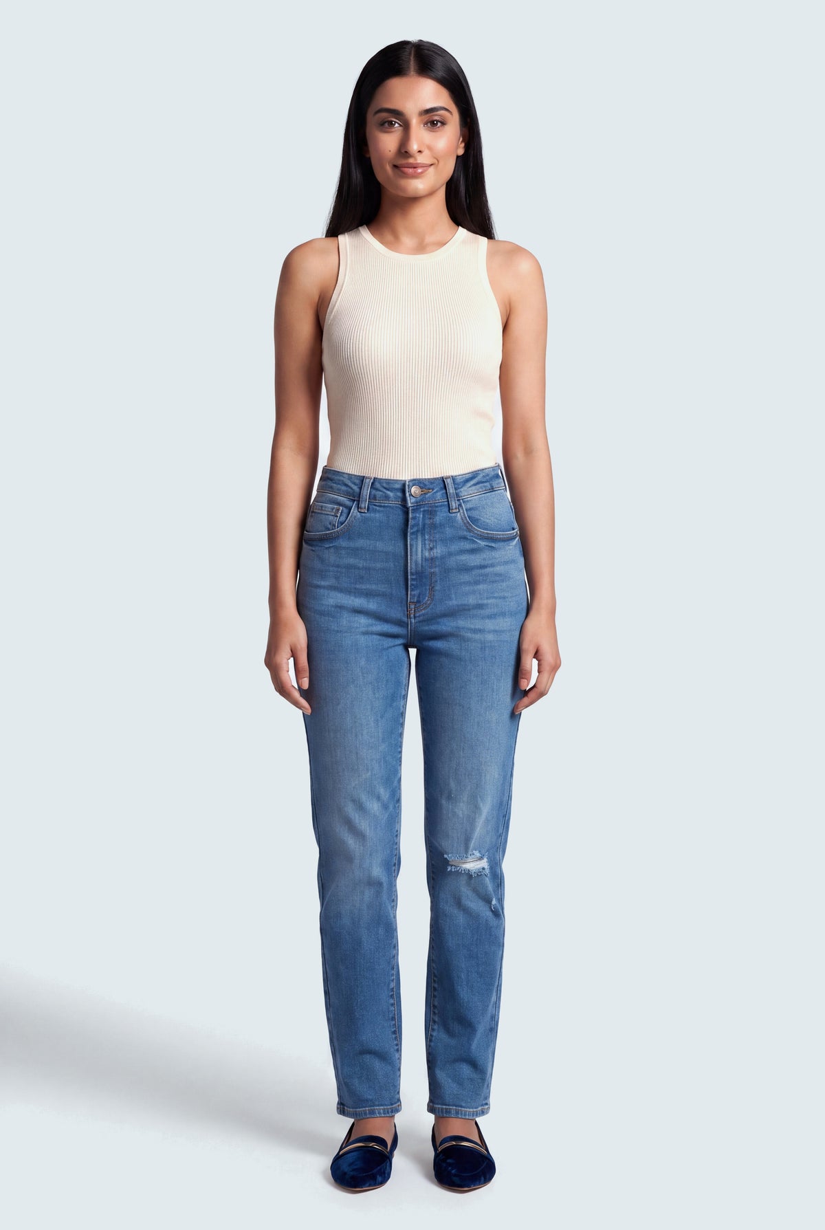 Mid Blue Mid Rise Straight Fit Jeans - Hustle N Holla