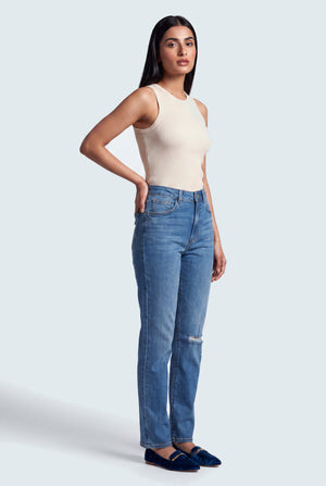 Mid Blue Mid Rise Straight Fit Jeans - Hustle N Holla