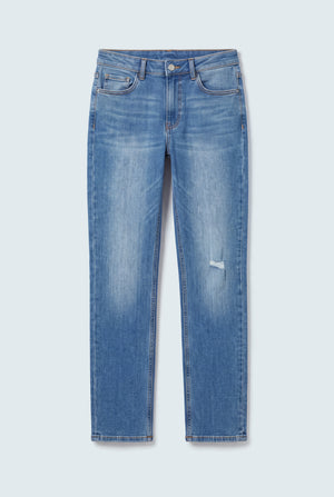 Mid Blue Mid Rise Straight Fit Jeans - Hustle N Holla