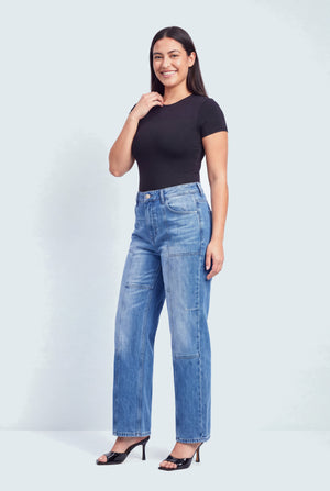 Mid Blue Mid Rise Straight Fit Jeans - Hustle N Holla