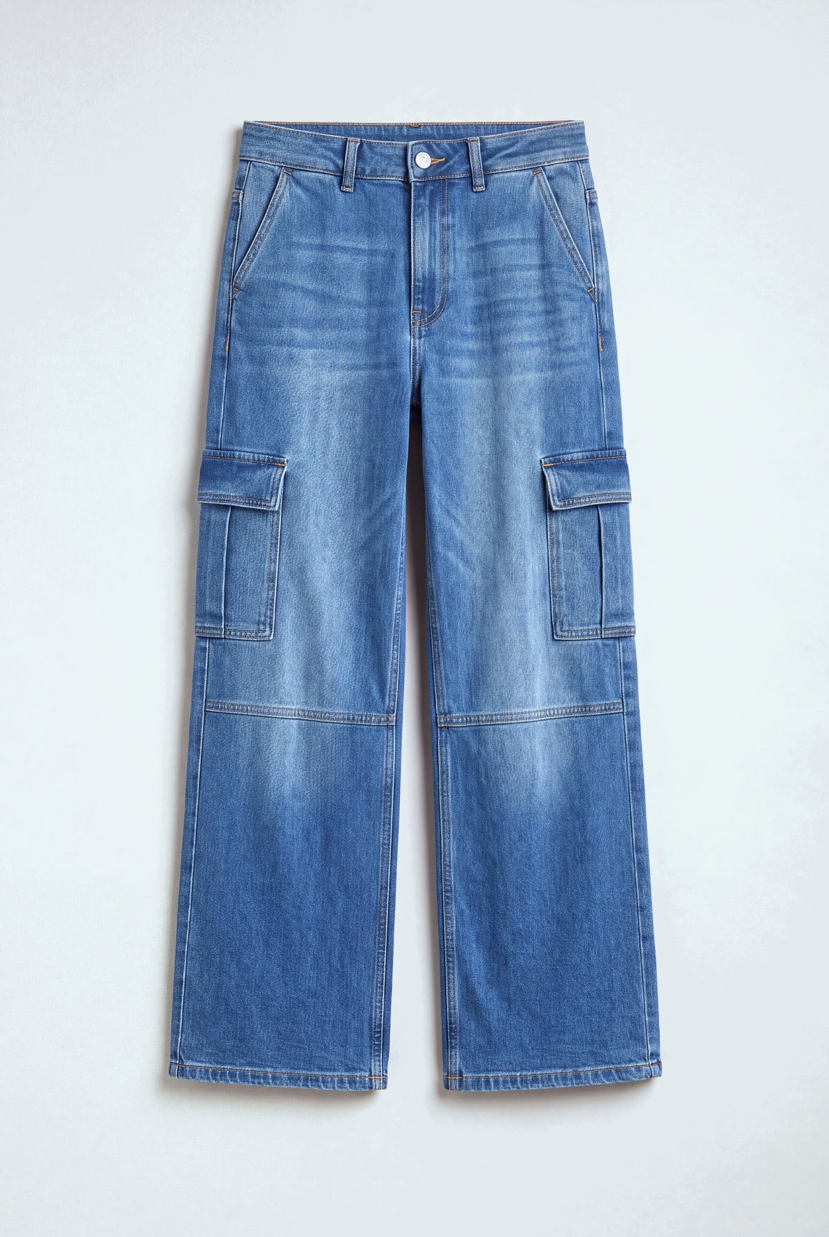 Mid Blue Mid Rise Wide Leg Cargo Jeans - Hustle N Holla