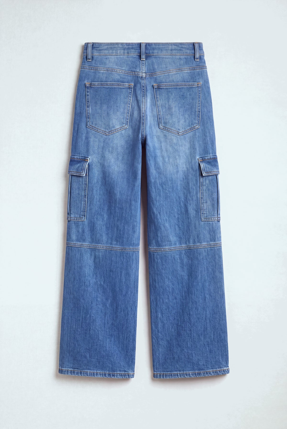 Mid Blue Mid Rise Wide Leg Cargo Jeans - Hustle N Holla