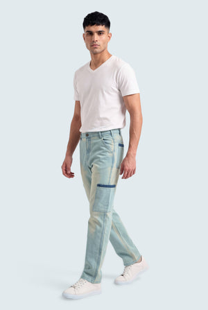 Mid Blue Regular Fit Denim Trousers - Front Side View - Hustle N Holla
