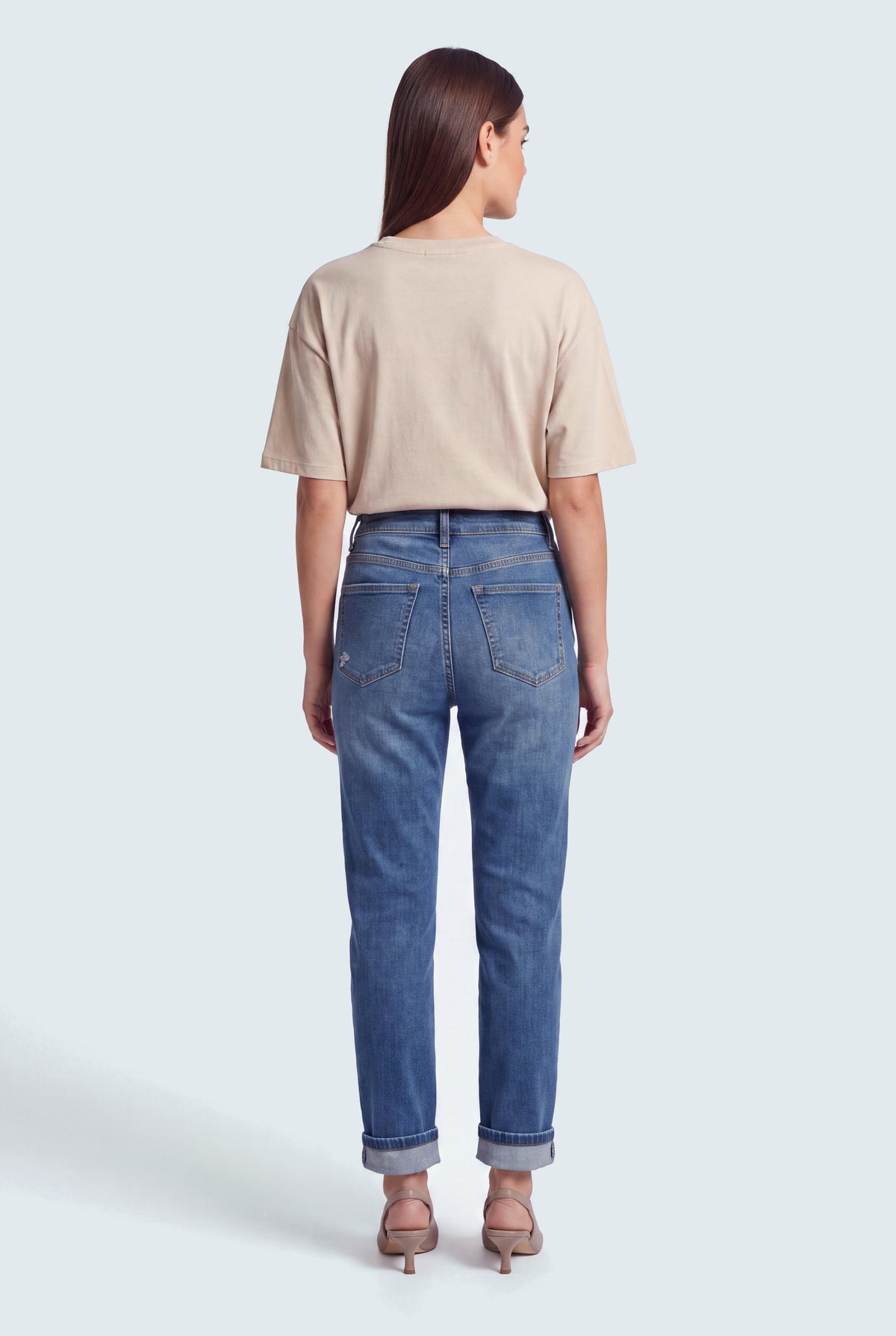 Mid Blue Super High Rise Turn Up Straight Fit Jeans - Hustle N Holla