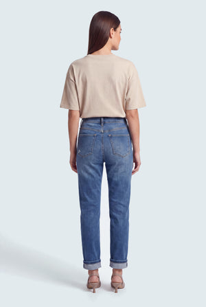 Mid Blue Super High Rise Turn Up Straight Fit Jeans - Hustle N Holla