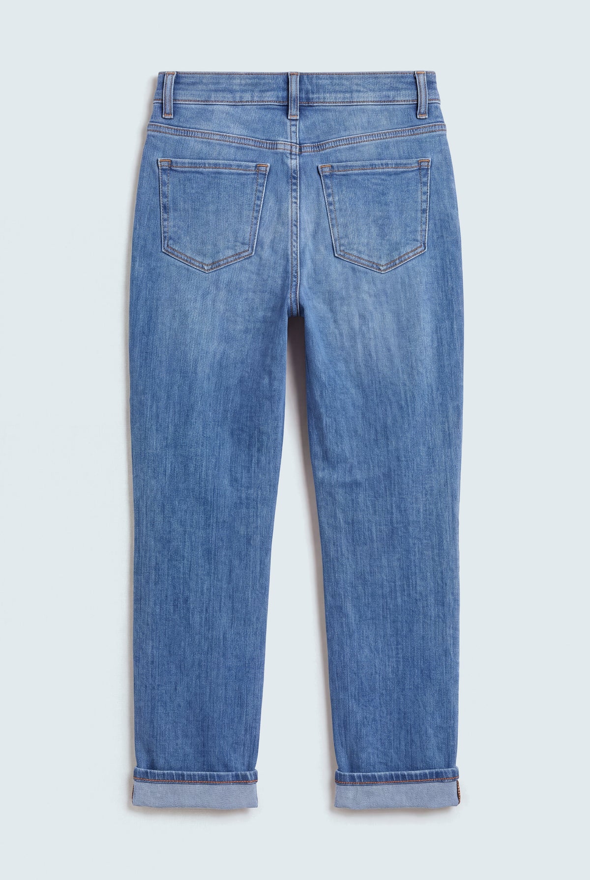 Mid Blue Super High Rise Turn Up Straight Fit Jeans - Hustle N Holla