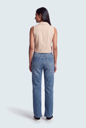 Mid Wash Straight Jeans With Side Vents - Hustle N Holla