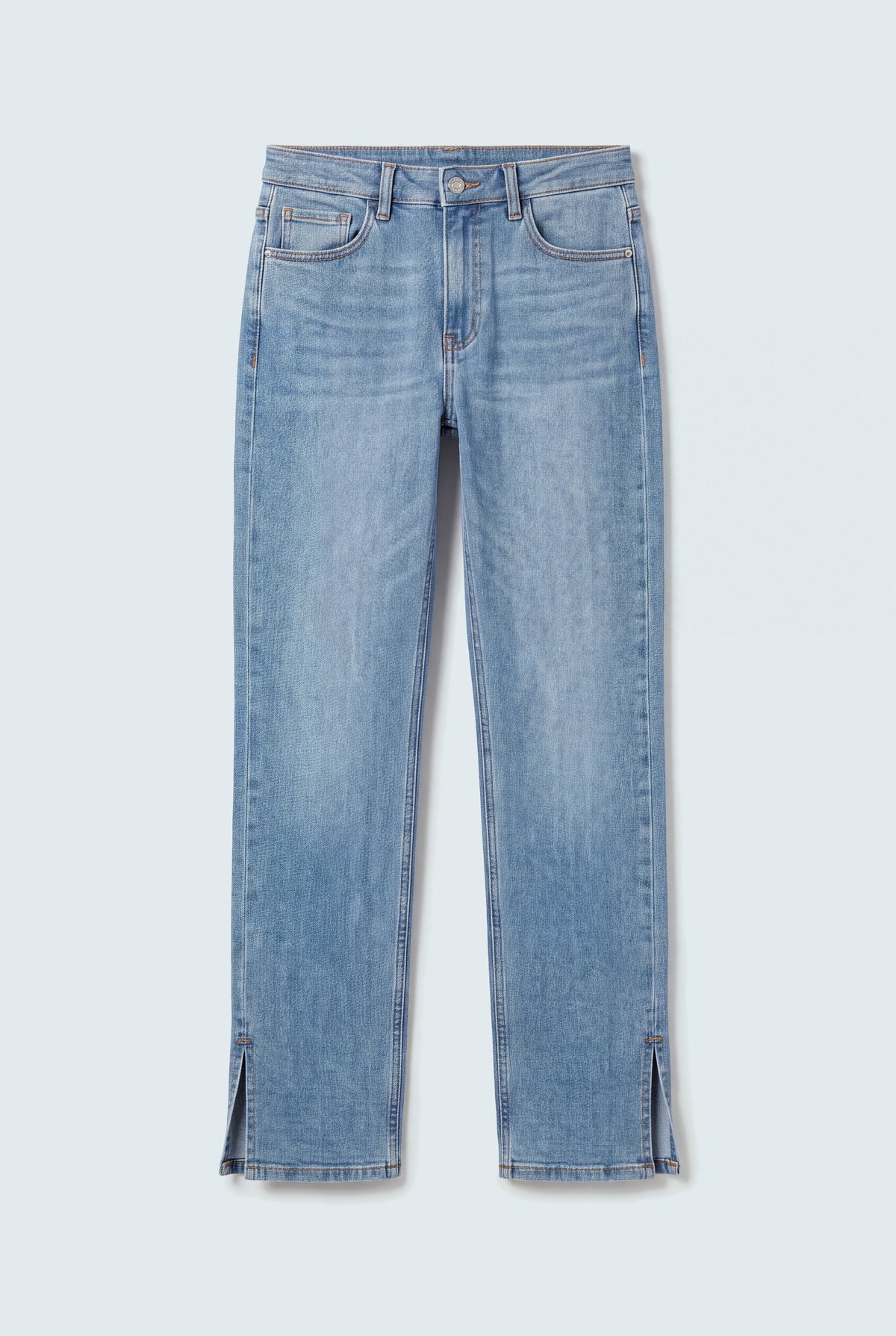 Mid Wash Straight Jeans With Side Vents - Hustle N Holla