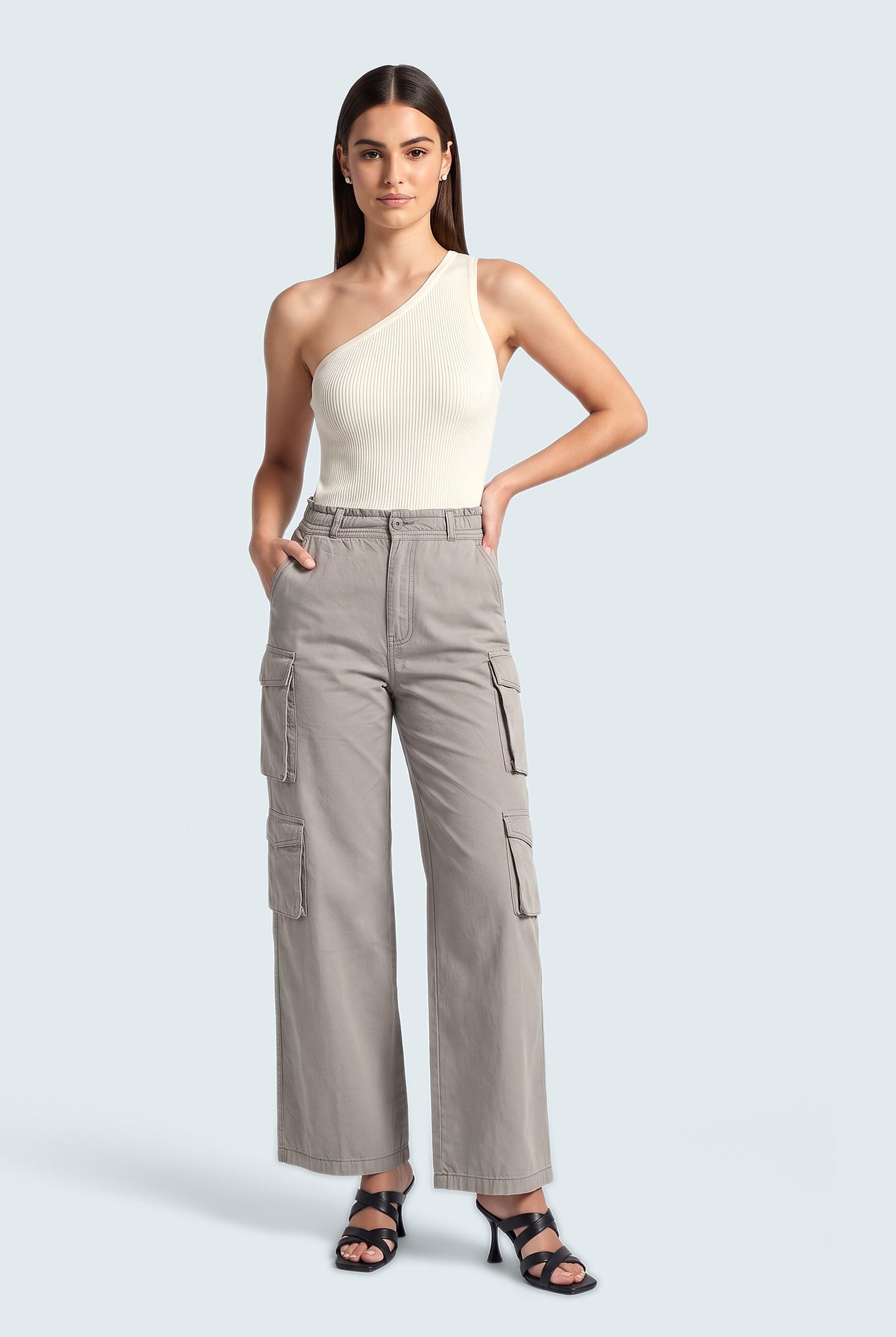 Multi Pocket Grey Trousers - Front View - Hustle N Holla
